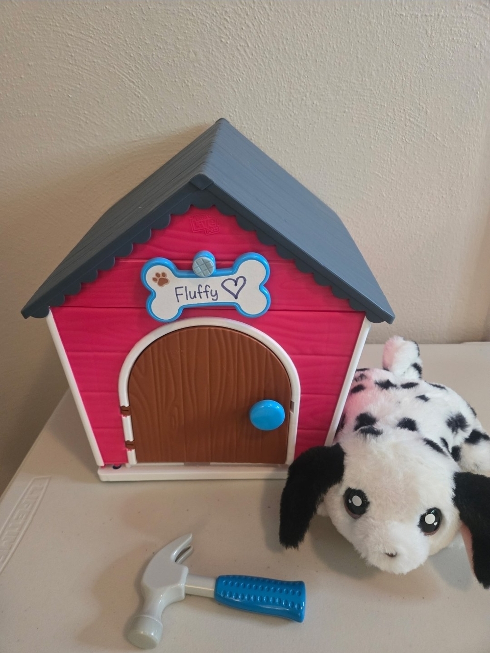 Fluffy Pink & Gray Playhouse with Plush Dalmatian - Fluffy